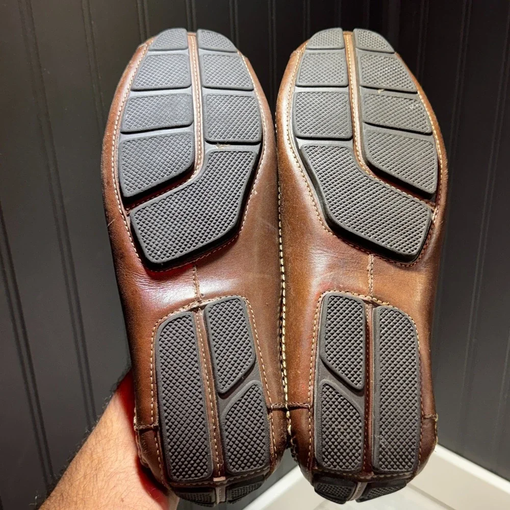 Clark's Driving Loafers Men 10.5 Brown Slip On Leather Loafers Stitching England